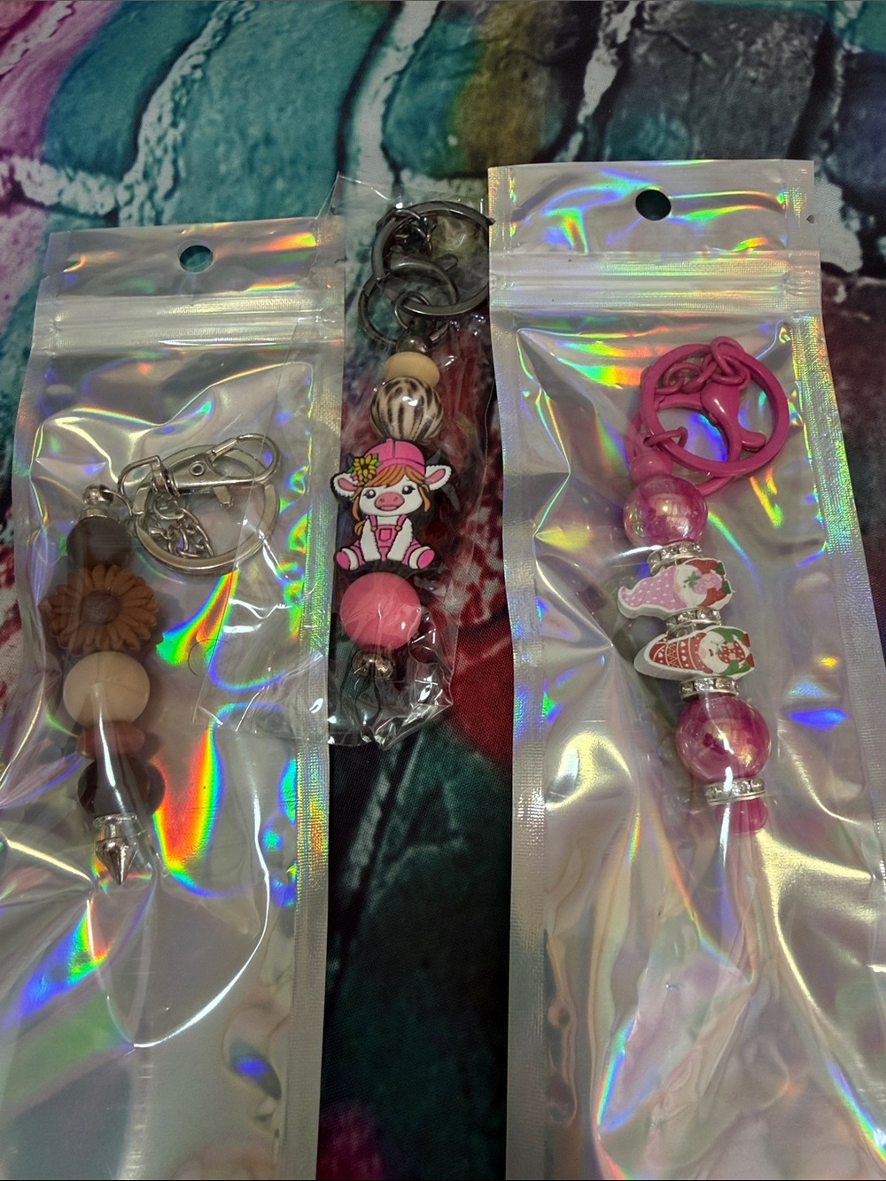 Beaded Keychain handmade set of 3